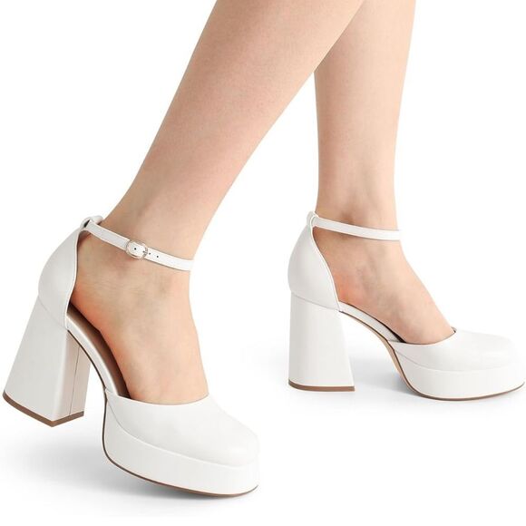 DREAM PAIRS Women's Chunky Platform High Heels Closed Toe Block Ankle Strap - Picture 10 of 13